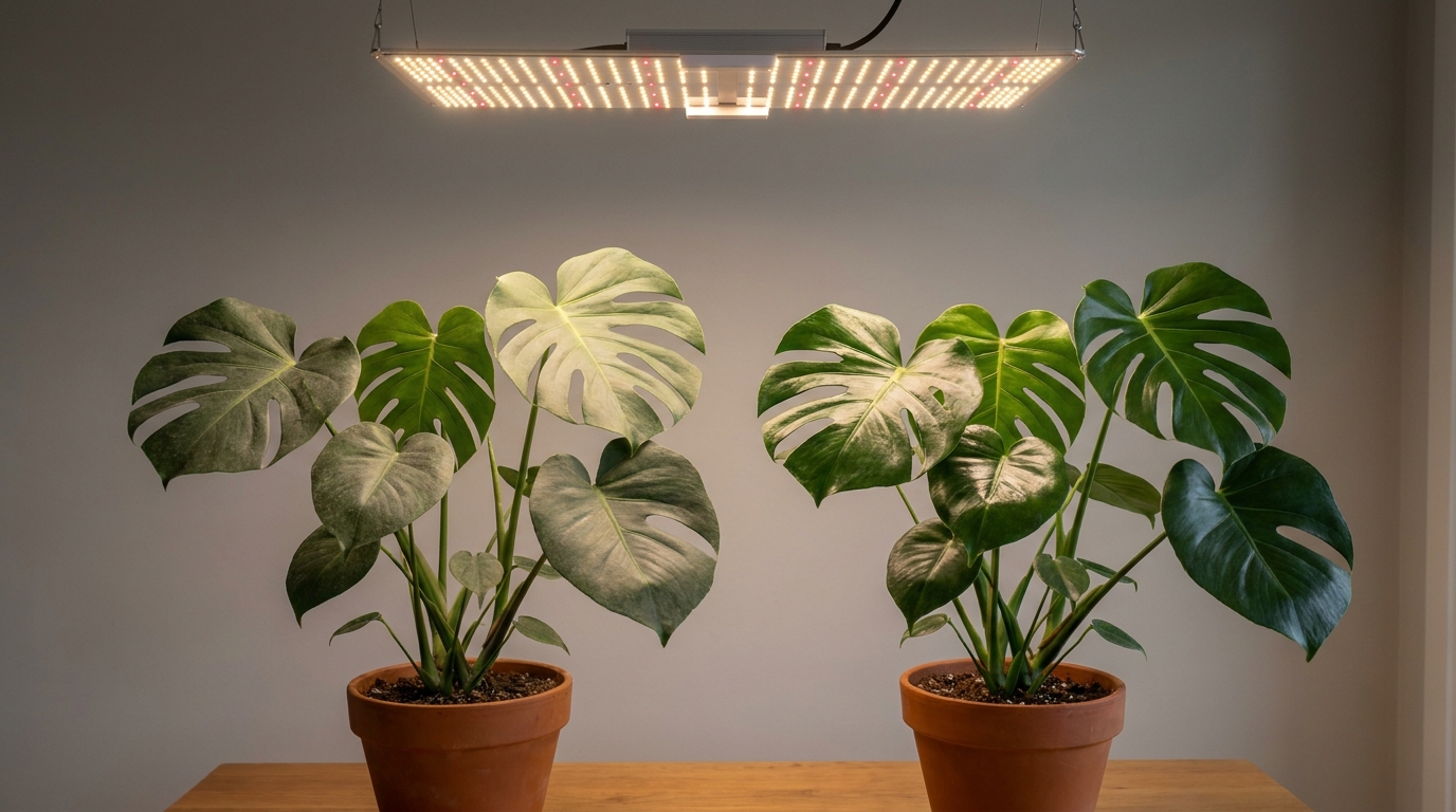 So sánh lá sạch và lá phủ bụi dưới cùng một nguồn grow light