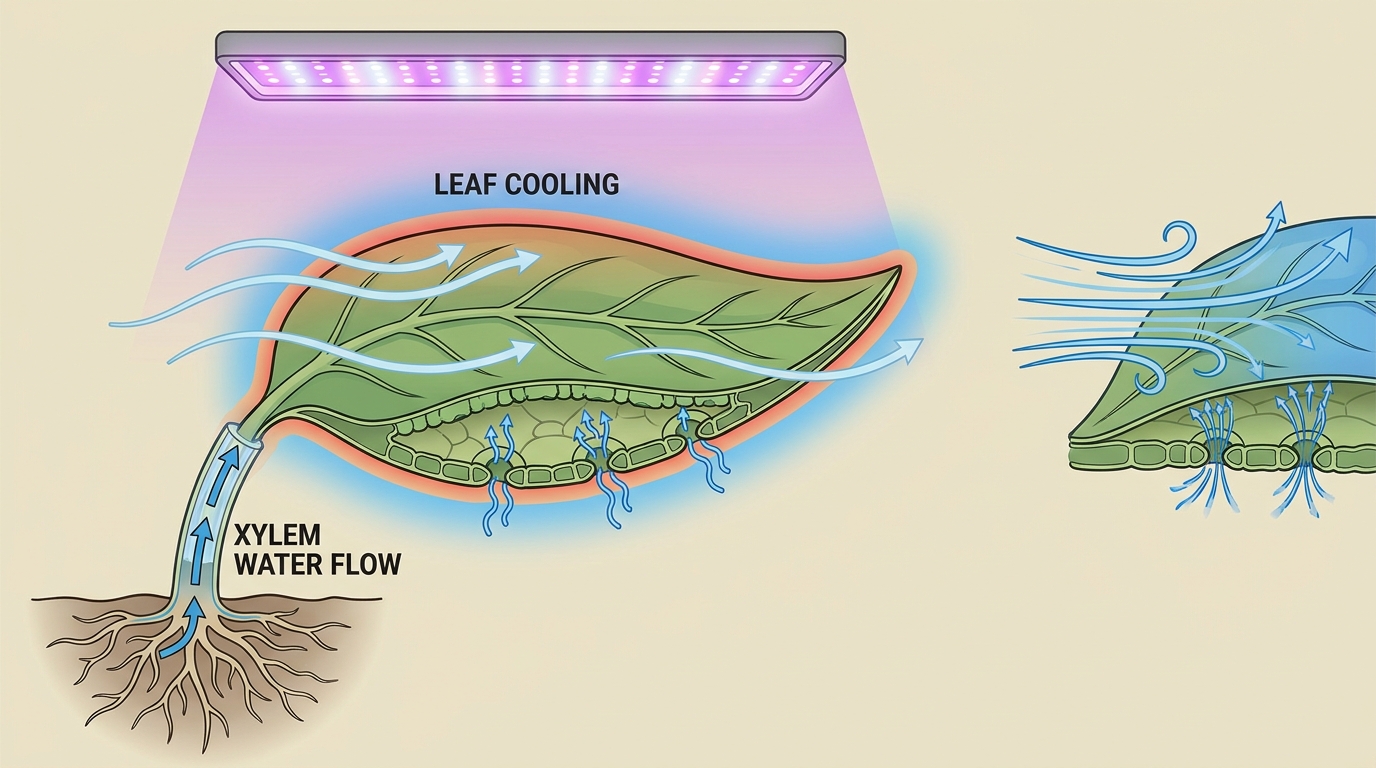 Cơ chế airflow làm tăng transpiration và làm mát lá